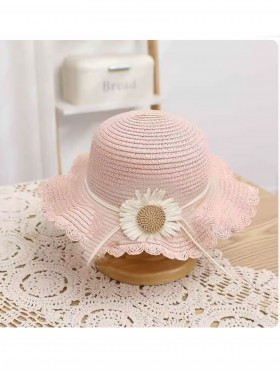 Kid's Woven Sun Hat W/ Flowers